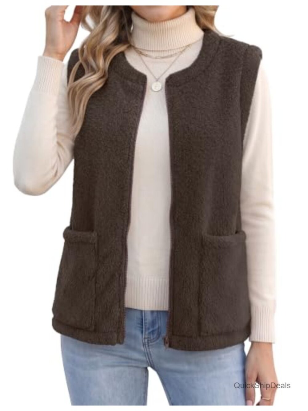 Fuzzy Sherpa Fleece Vest Warm Sleeveless Zip-Up Gilet Loose Fit Layering